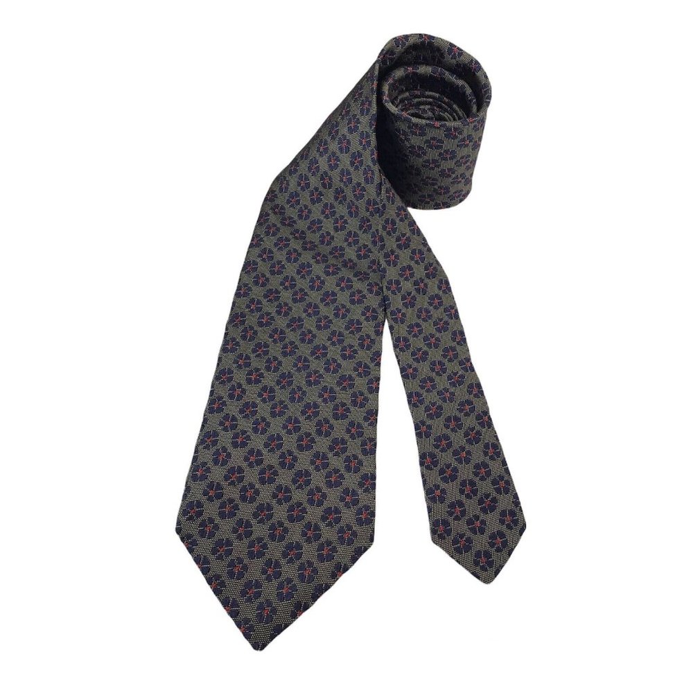 CHARVET PLACE VENDÔME Green Flower Print Tie Silk M.In France 60"/3". 1/2 EX CD